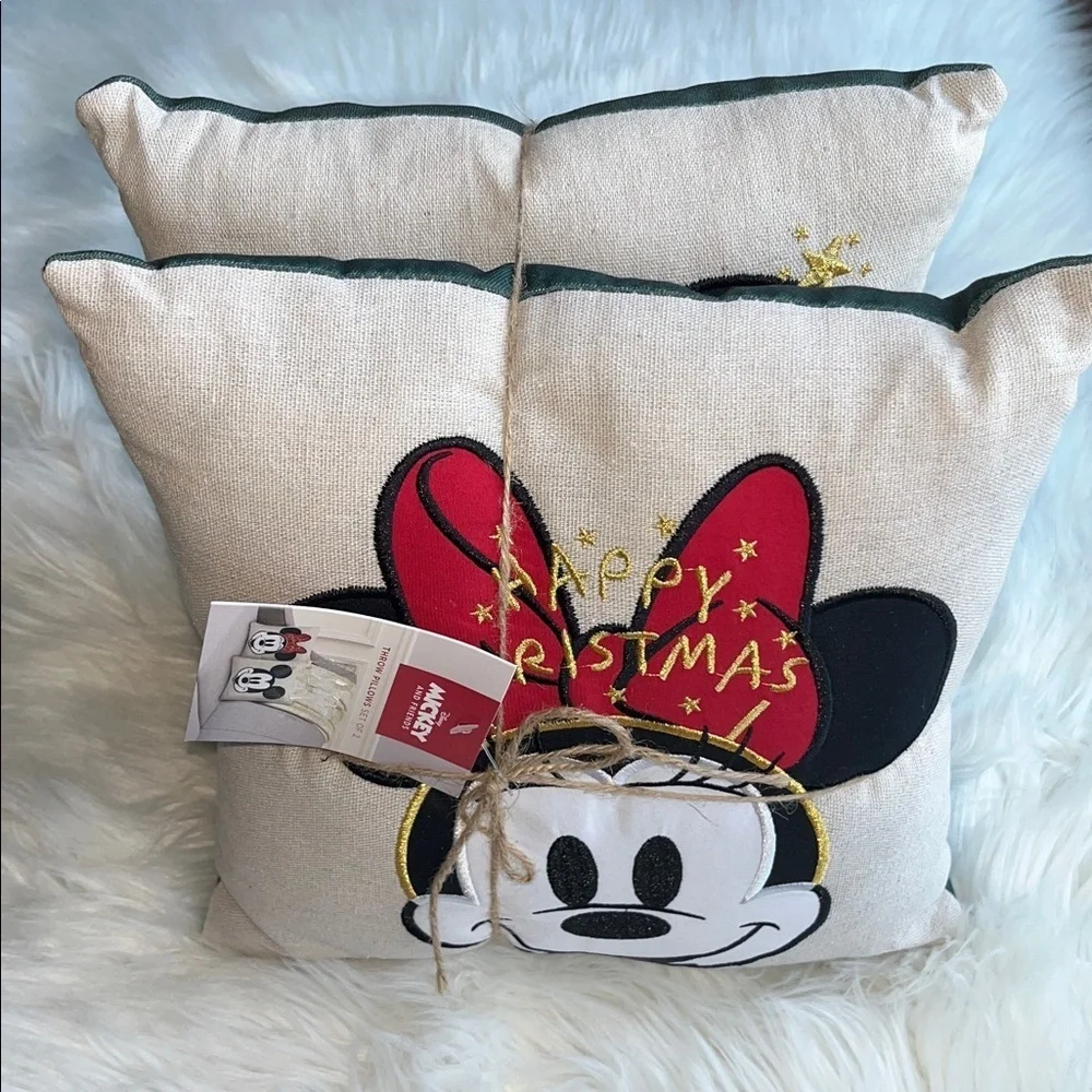 🆕 Disney's Mickey & Minnie Mouse 2-Piece Christmas Throw Pillows Set Green
